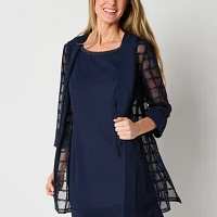 Maya Brooke Womens Windowpane Jacket Dress
