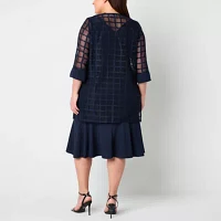 Maya Brooke Womens Windowpane Jacket Dress Plus