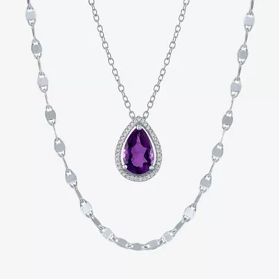 2-pc.Birthstone Necklace Set Sterling Silver