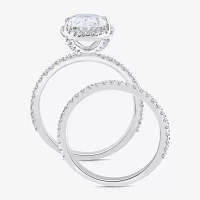 Signature By Modern Bride (G / Si1-Si2) Womens 3 3/4 CT. T.W. Lab Grown White Diamond 14K White Gold Oval Side Stone Halo Bridal Set