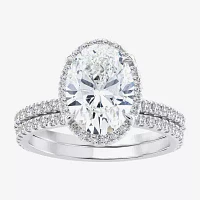 Signature By Modern Bride (G / Si1-Si2) Womens 3 3/4 CT. T.W. Lab Grown White Diamond 14K White Gold Oval Side Stone Halo Bridal Set