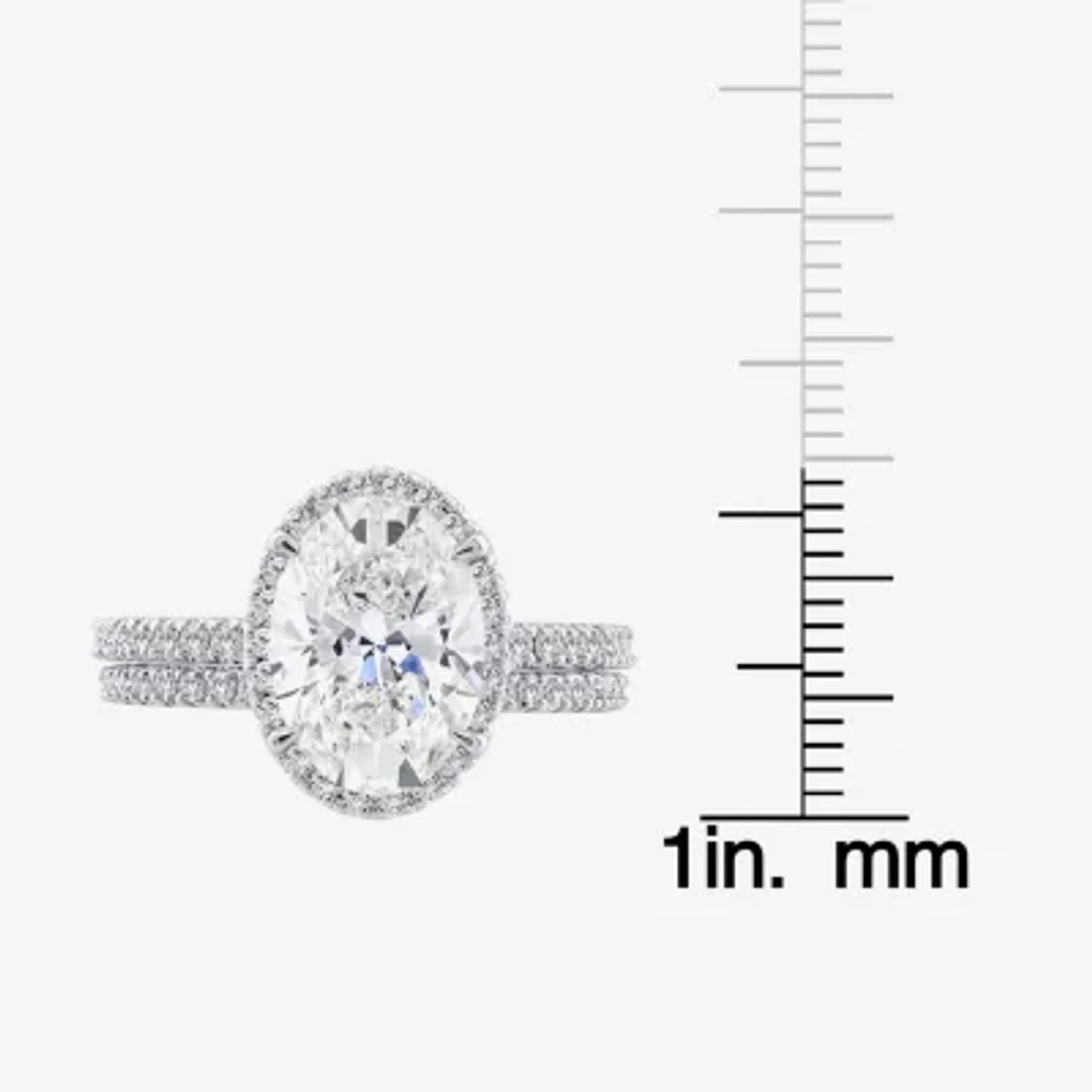 Signature By Modern Bride (G / Si1-Si2) Womens 3 3/4 CT. T.W. Lab Grown White Diamond 14K White Gold Oval Side Stone Halo Bridal Set