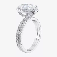 Signature By Modern Bride (G / Si1-Si2) Womens 3 3/4 CT. T.W. Lab Grown White Diamond 14K White Gold Oval Side Stone Halo Bridal Set