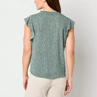 Liz Claiborne Womens Split Crew Neck Sleeveless Blouse