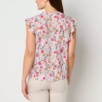 Liz Claiborne Womens Split Crew Neck Sleeveless Blouse