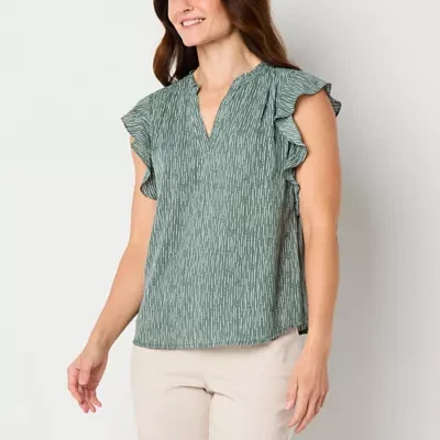 Liz Claiborne Womens Split Crew Neck Sleeveless Blouse