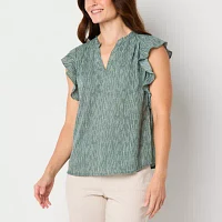 Liz Claiborne Womens Split Crew Neck Sleeveless Blouse