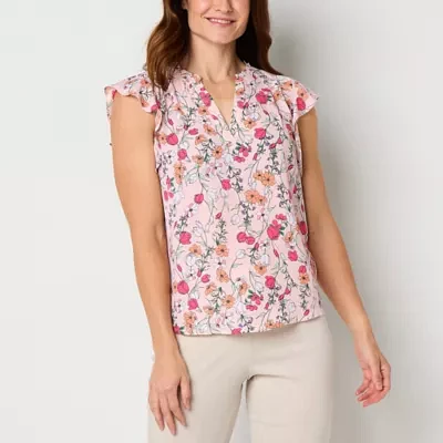 Liz Claiborne Womens Split Crew Neck Sleeveless Blouse