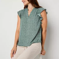 Liz Claiborne Womens Split Crew Neck Sleeveless Blouse