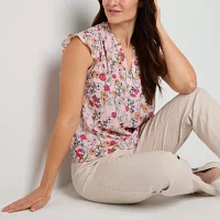 Liz Claiborne Womens Split Crew Neck Sleeveless Blouse