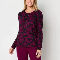 Liz Claiborne Womens Crew Neck Long Sleeve Blouse