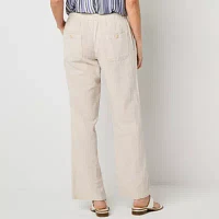 Liz Claiborne Linen Womens Mid Rise Wide Leg Drawstring Pants