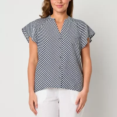 Liz Claiborne Womens Short Sleeve Regular Fit Button-Down Shirt