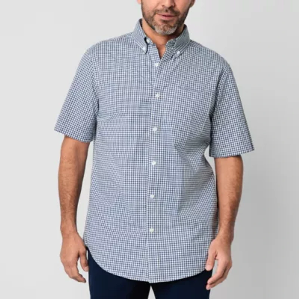 St. John's Bay Poplin Dexterity Mens Easy-on + Easy-off Adaptive Classic Fit Short Sleeve Button-Down Shirt
