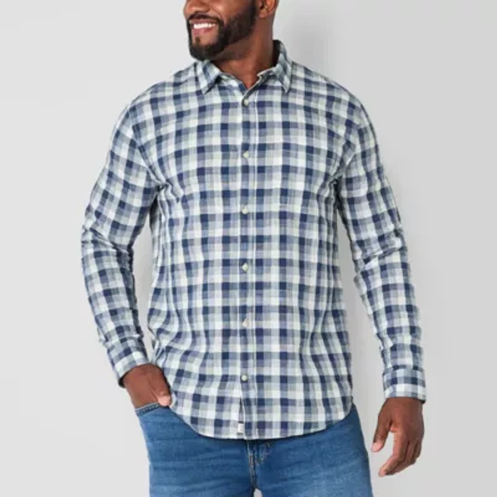 mutual weave Big and Tall Mens Classic Fit Long Sleeve Grid Button-Down Shirt