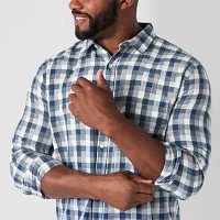 mutual weave Big and Tall Mens Classic Fit Long Sleeve Grid Button-Down Shirt