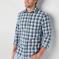 mutual weave Mens Regular Fit Long Sleeve Grid Button-Down Shirt