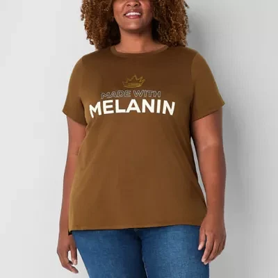 Hope & Wonder Black History Month Womens Plus  Short Sleeve 'Made With Melanin' Graphic T-Shirt