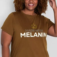 Hope & Wonder Black History Month Womens Plus  Short Sleeve 'Made With Melanin' Graphic T-Shirt