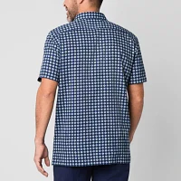 Stafford Mens Regular Fit Short Sleeve Geometric Button-Down Shirt