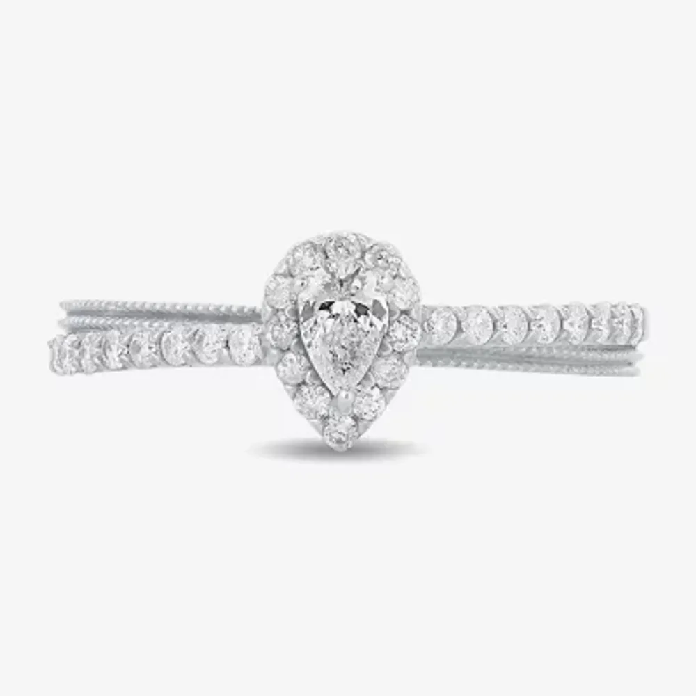 Womens 3/8 CT. T.W. Mined White Diamond 10K Gold Pear Side Stone Crossover Engagement Ring