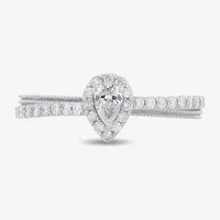 Womens 3/8 CT. T.W. Mined White Diamond 10K Gold Pear Side Stone Crossover Engagement Ring