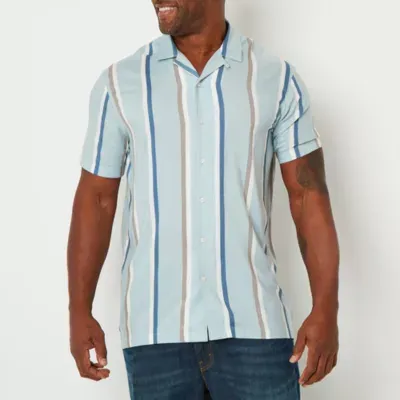 Shaquille O'Neal XLG Patterned Big and Tall Mens Regular Fit Short Sleeve Button-Down Shirt