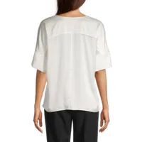 Worthington Womens Y Neck Short Sleeve Blouse