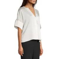 Worthington Womens Y Neck Short Sleeve Blouse