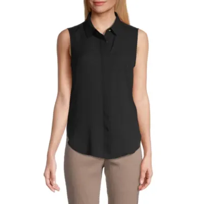 Worthington Womens Sleeveless Regular Fit Button-Down Shirt
