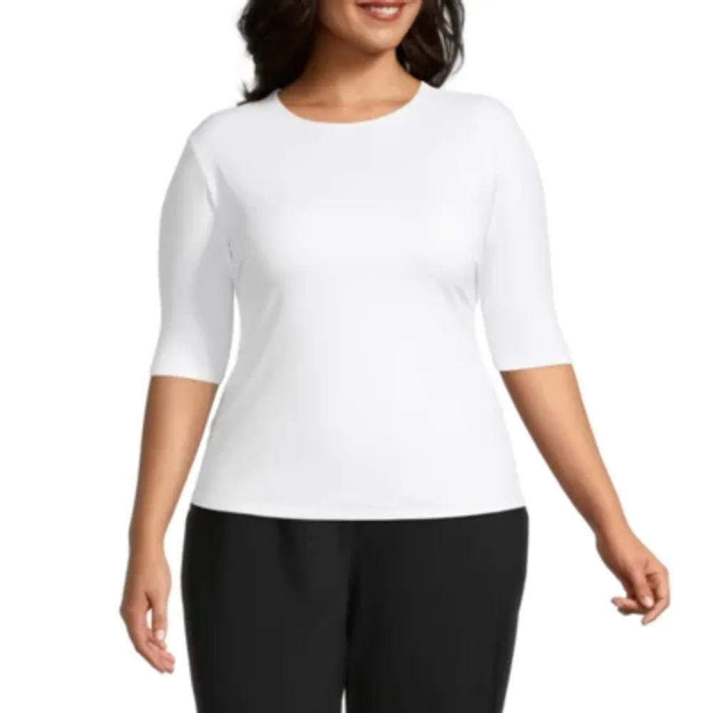 Worthington Plus Womens Ultra Smoothing Crew Neck Top