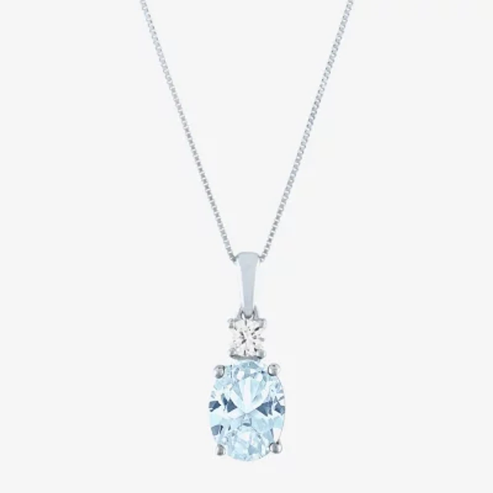 Womens Genuine Blue Aquamarine 10K White Gold Pendant Necklaces