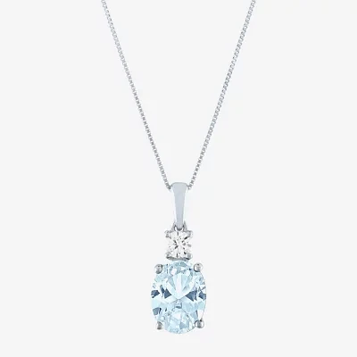 Womens Genuine Blue Aquamarine 10K White Gold Pendant Necklace