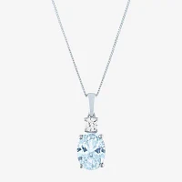 Womens Genuine Blue Aquamarine 10K White Gold Pendant Necklaces