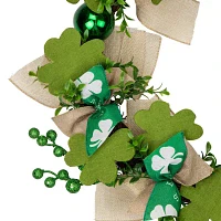 Northlight 24in Burlap Bows And Shamrocks Indoor St. Patricks Day Garland & Wreath Set