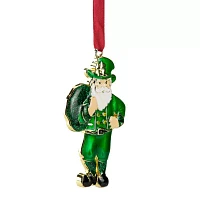 Northlight 3.5in Green Brass-Plated Irish With European Crystals Santa Ornament