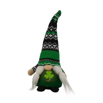 Northlight 11.5" Led Lighted Girl With Knitted Irish Fair Isle Hat St. Patricks Day Gnome