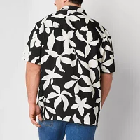 Arizona Big and Tall Mens Easy-on + Easy-off Adaptive Regular Fit Short Sleeve Floral Button-Down Shirt