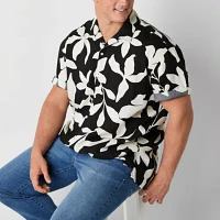 Arizona Big and Tall Mens Easy-on + Easy-off Adaptive Regular Fit Short Sleeve Floral Button-Down Shirt