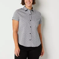 Liz Claiborne Womens Short Sleeve Regular Fit Button-Down Shirt