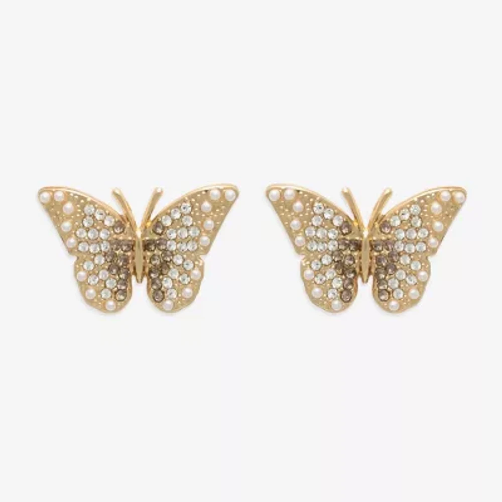 Mixit Gold Tone Glass 26.4mm Butterfly Stud Earrings