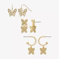 Mixit Gold Tone 3 Pair Butterfly Earring Set