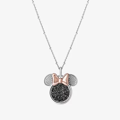 Disney Jewels Collection Womens 1/10 CT. T.W. Natural White Diamond 14K Rose Gold Over Silver Sterling Silver Bow Mickey and Friends Mickey Mouse Clubhouse Minnie Mouse Pendant Necklace