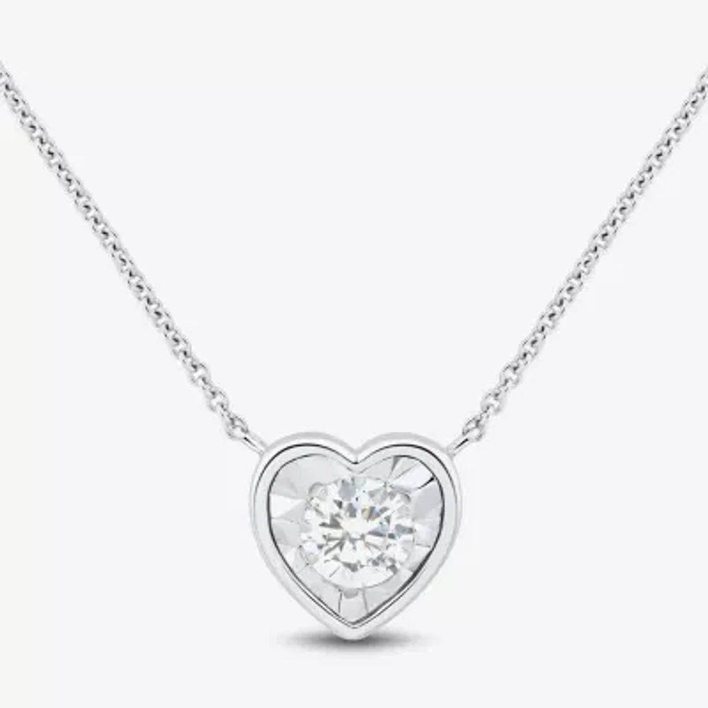 (G-H / Si1-Si2) Womens 1/4 CT. T.W. Lab Grown White Diamond Sterling Silver Heart Pendant Necklace