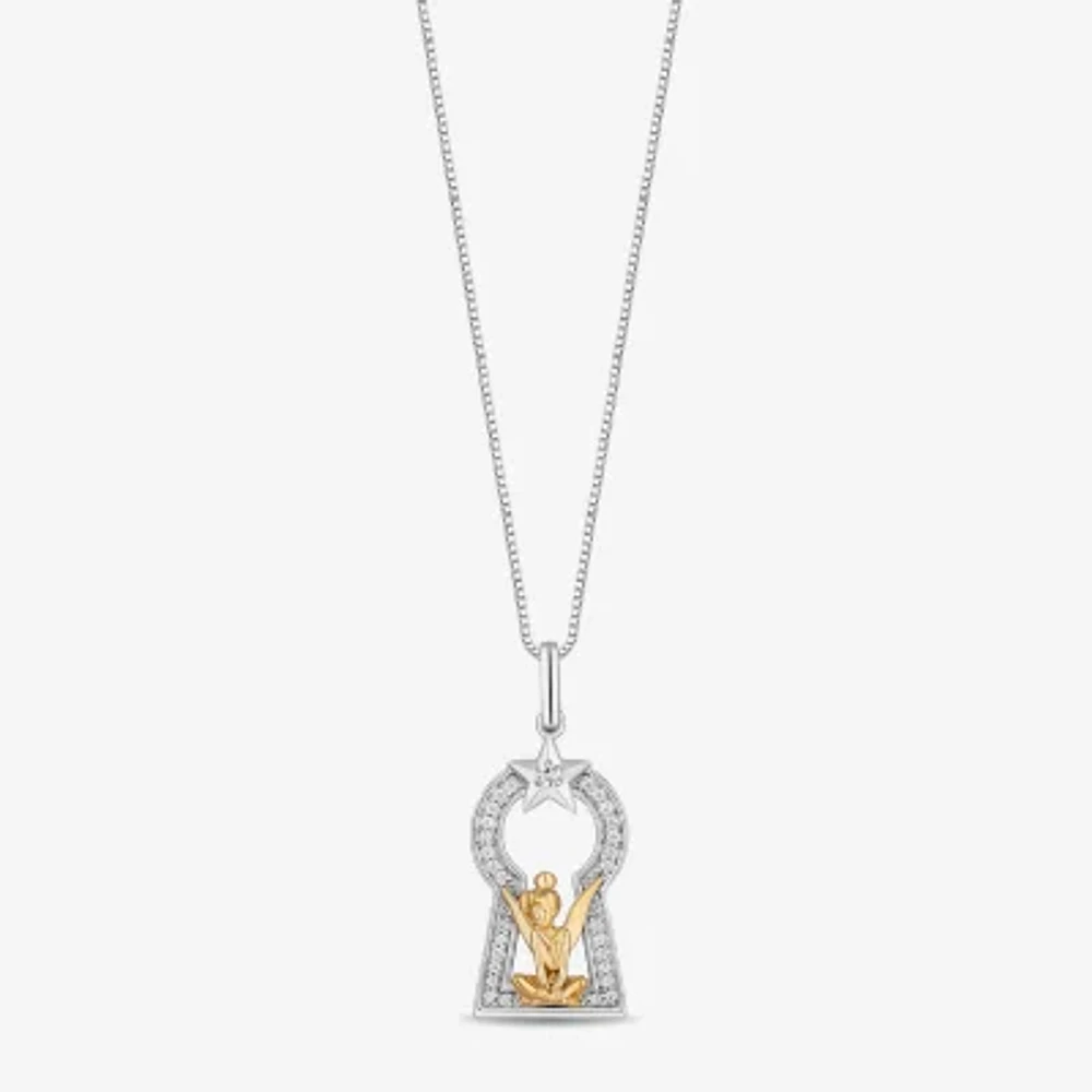 Enchanted Disney Fine Jewelry Womens 1/10 CT. T.W. Natural White Diamond 14K Gold Over Silver Sterling Silver Star Tinker Bell Pendant Necklace