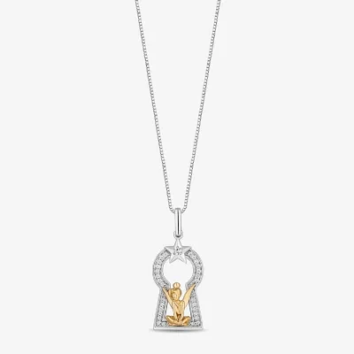 Enchanted Disney Fine Jewelry Womens 1/10 CT. T.W. Natural White Diamond 14K Gold Over Silver Sterling Silver Star Tinker Bell Pendant Necklace