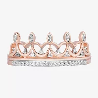 Enchanted Disney Fine Jewelry Womens 1/10 CT. T.W. Natural White Diamond 14K Rose Gold Over Silver Sterling Crown Princess Cocktail Ring