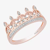 Enchanted Disney Fine Jewelry Womens 1/10 CT. T.W. Natural White Diamond 14K Rose Gold Over Silver Sterling Crown Princess Cocktail Ring