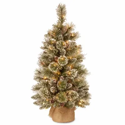 National Tree Co. Glittery Bristle Pine 3 Foot Pre-Lit Flocked Pine Christmas Tree