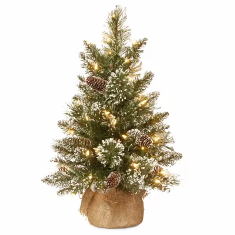 National Tree Co. Glittery Bristle Pine 2 Foot Pre-Lit Flocked Pine Christmas Tree